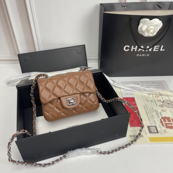 Chanel cf Square Fat 1115 sheepskin leather orange size: 18*14*7cm