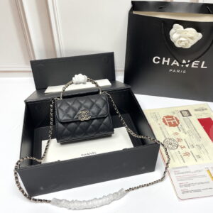 1 Chanel Black Horse Kelly Lichee cowhide long handle bag 9100 black size:19*10*4.5cm
