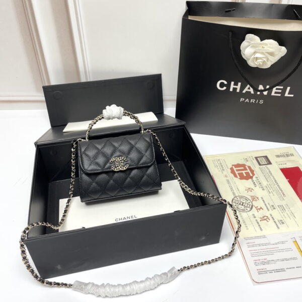 Chanel Black Horse Kelly Lichee cowhide long handle bag 9100 black size:19*10*4.5cm