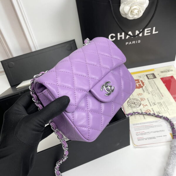 Chanel cf Square Fat 1115 sheepskin leather purple size: 18*14*7cm