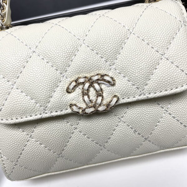 Chanel Black Horse Kelly Lichee cowhide long handle bag 9100 white size:19*10*4.5cm