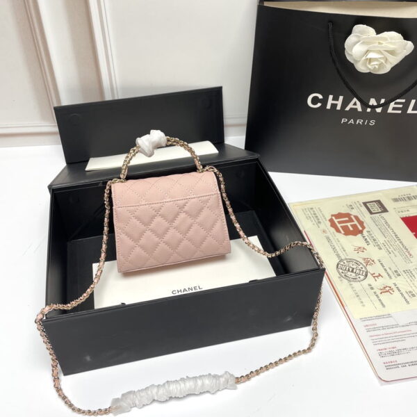 Chanel Black Horse Kelly Lichee cowhide long handle bag 9100 pink size:19*10*4.5cm