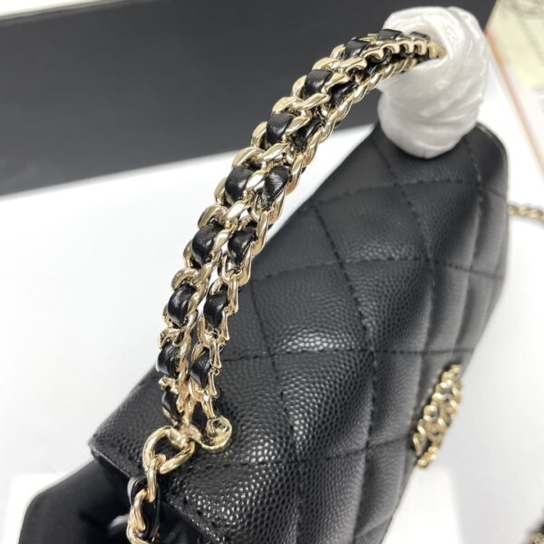 Chanel Black Horse Kelly Lichee cowhide long handle bag 9100 black size:19*10*4.5cm