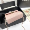 Chanel Black Horse Kelly Lichee cowhide long handle bag 9100 pink size:19*10*4.5cm