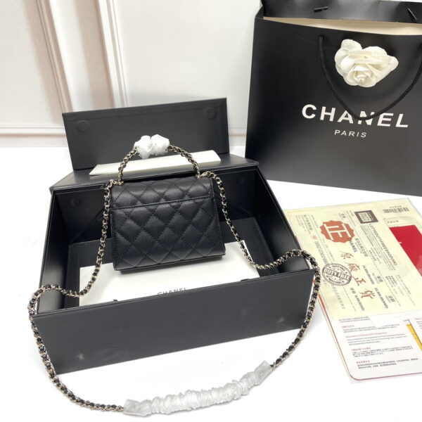 Chanel Black Horse Kelly Lichee cowhide long handle bag 9100 black size:19*10*4.5cm