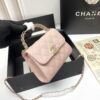 Chanel Black Horse Kelly Lichee cowhide long handle bag 9100 pink size:19*10*4.5cm