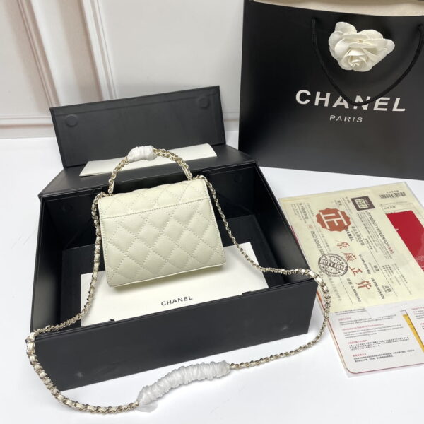 Chanel Black Horse Kelly Lichee cowhide long handle bag 9100 white size:19*10*4.5cm