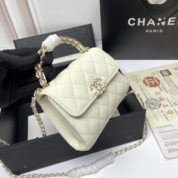Chanel Black Horse Kelly Lichee cowhide long handle bag 9100 white size:19*10*4.5cm